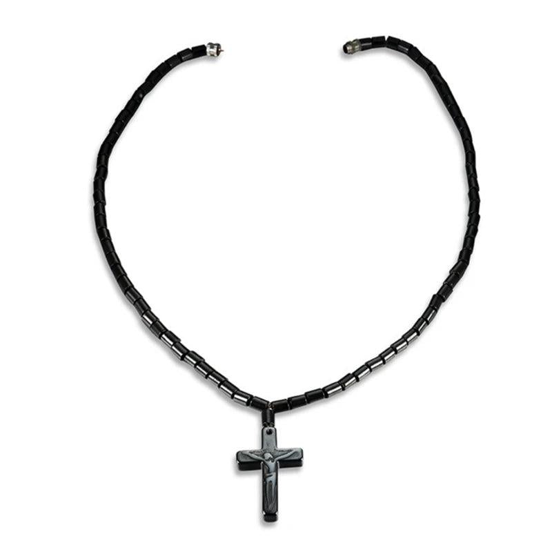 Hematite Magnetic Therapy Necklace Cross Pendant Pain Relief Jewelry