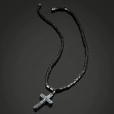 Gallstone Beads Choker Necklace Cross Pendant Rosary Bead Religious Jewelry