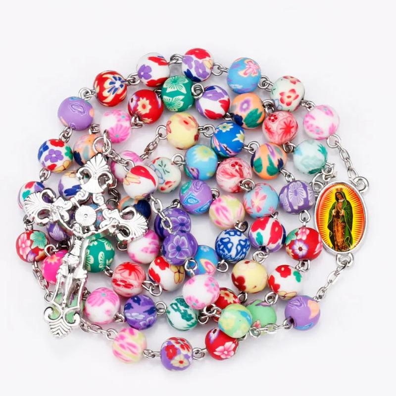 Colorful Polymer Clay Beads Catholic Rosary Necklace