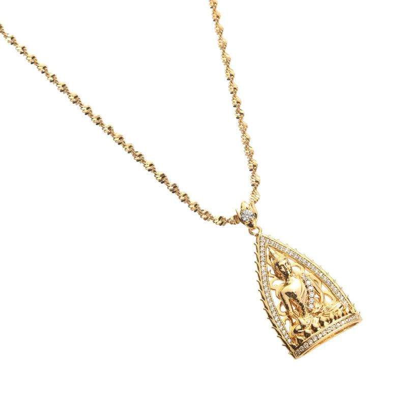 Cambodian Style Garden Buddha Pendant Necklace with Cubic Zirconia