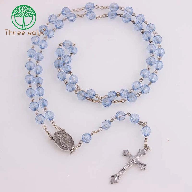Vintage Glass Bead Catholic Rosary Necklace Religious Father Beads