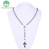 6mm Glass Bead Rosary Necklace with Cross Lourdes Center