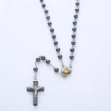 6mm Glass Bead Rosary Necklace with Cross Lourdes Center