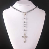 6mm Glass Bead Rosary Necklace with Cross Lourdes Center
