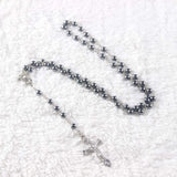 6mm Glass Bead Rosary Necklace with Cross Lourdes Center