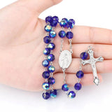 Dark Glass Beads Catholic Rosary Cross Pendant Necklace
