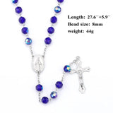 Dark Glass Beads Catholic Rosary Cross Pendant Necklace