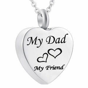 Stainless Steel Heart Dad Mom Memorial Cremation Urn Necklace for Ashes