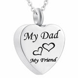 Stainless Steel Heart Dad Mom Memorial Cremation Urn Necklace for Ashes