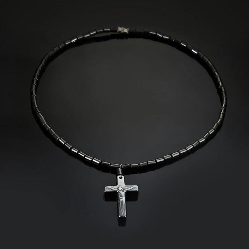 Hematite Necklace Cross Pendant Magnetic Therapy Healing Health Jewelry