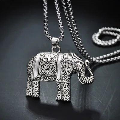 Vintage Tibetan Silver Elephant Pendant Necklace Boho Ethnic Jewelry