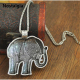 Vintage Tibetan Silver Elephant Pendant Necklace Boho Ethnic Jewelry