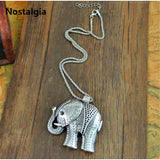 Vintage Tibetan Silver Elephant Pendant Necklace Boho Ethnic Jewelry