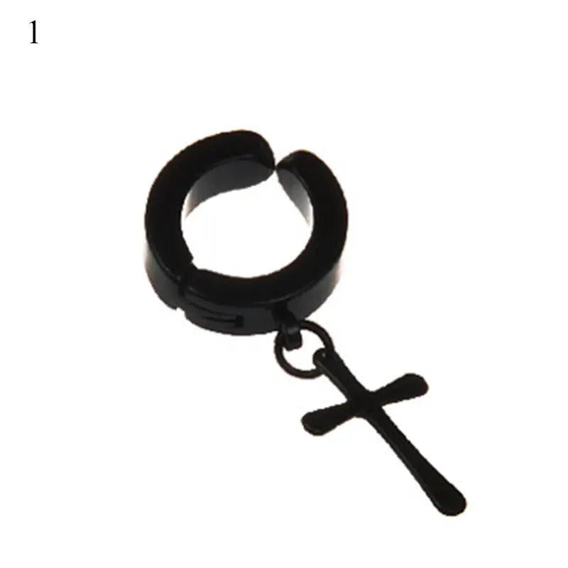 Punk Stainless Steel Cross Stars Pendant Ear Clip No Piercing Earrings