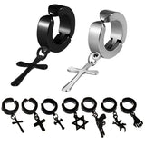 Punk Stainless Steel Cross Stars Pendant Ear Clip No Piercing Earrings