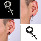 Punk Stainless Steel Cross Stars Pendant Ear Clip No Piercing Earrings
