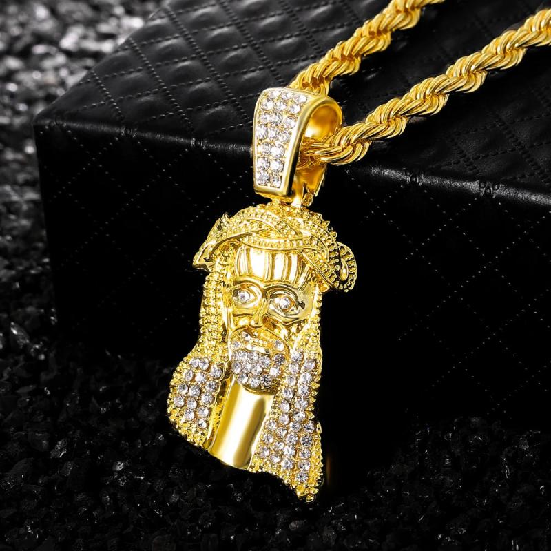 Hip Hop Jesus Pendant Necklace for Men Ice Out Chain Full Shining Crystal
