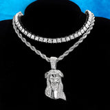 Hip Hop Jesus Pendant Necklace for Men Ice Out Chain Full Shining Crystal