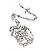 Vintage Silver Cross Pendant Rosary Necklace Prayer Bead Christ Church Jewelry
