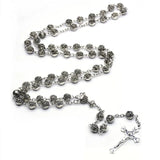 Vintage Silver Cross Pendant Rosary Necklace Prayer Bead Christ Church Jewelry