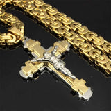 Crucifix Jesus Cross Necklace Stainless Steel Pendant Byzantine Chain