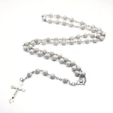Religious 8mm Silver Cross Pray Meditation Beads Rosary Necklaces
