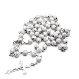 Religious 8mm Silver Cross Pray Meditation Beads Rosary Necklaces