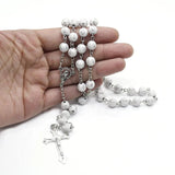 Religious 8mm Silver Cross Pray Meditation Beads Rosary Necklaces