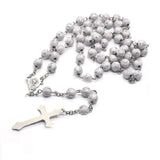 Religious 8mm Silver Cross Pray Meditation Beads Rosary Necklaces