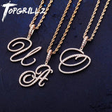 Cursive Letters Pendant Necklace Iced Out Zircon Silver Hip Hop Jewelry