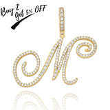 Cursive Letters Pendant Necklace Iced Out Zircon Silver Hip Hop Jewelry
