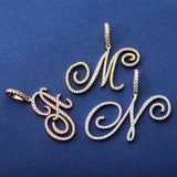 Cursive Letters Pendant Necklace Iced Out Zircon Silver Hip Hop Jewelry