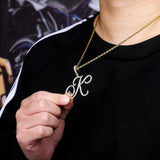 Cursive Letters Pendant Necklace Iced Out Zircon Silver Hip Hop Jewelry