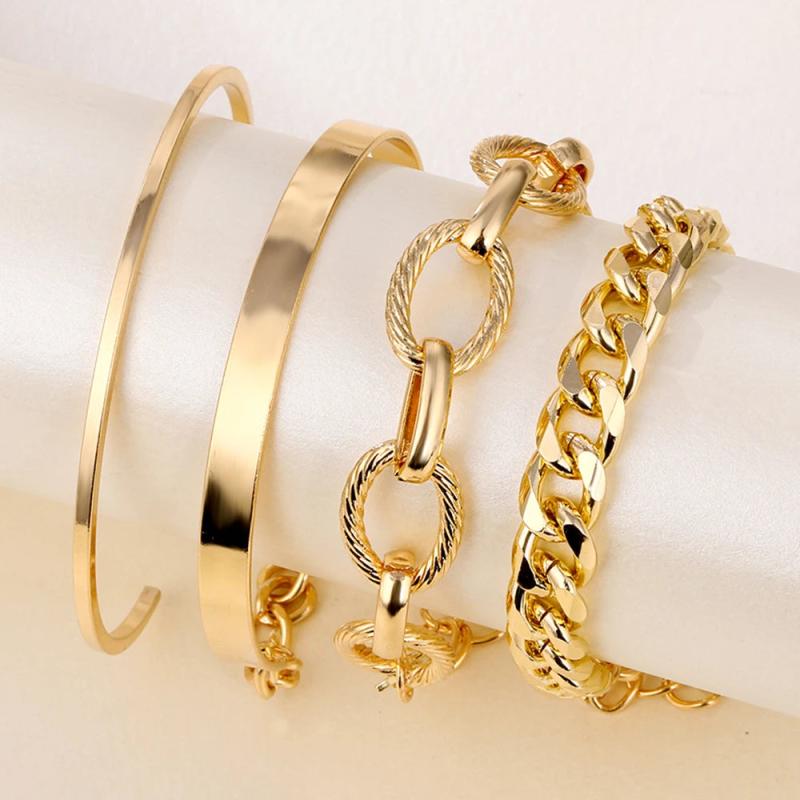 4Pcs Punk Metal Chain Bracelet Set Retro Geometric Twist Bangles Jewelry