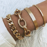 4Pcs Punk Metal Chain Bracelet Set Retro Geometric Twist Bangles Jewelry