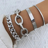 4Pcs Punk Metal Chain Bracelet Set Retro Geometric Twist Bangles Jewelry