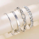 4Pcs Punk Metal Chain Bracelet Set Retro Geometric Twist Bangles Jewelry