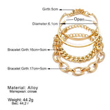 4Pcs Punk Metal Chain Bracelet Set Retro Geometric Twist Bangles Jewelry