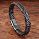 Punk Leather Bracelet Stainless Steel Clasp Gift