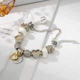 Heart Shaped Mouse Beads Bracelet Two-tone Charm Bangle