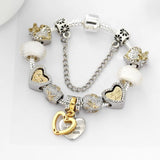 Heart Shaped Mouse Beads Bracelet Two-tone Charm Bangle