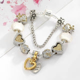 Heart Shaped Mouse Beads Bracelet Two-tone Charm Bangle