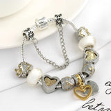 Heart Shaped Mouse Beads Bracelet Two-tone Charm Bangle