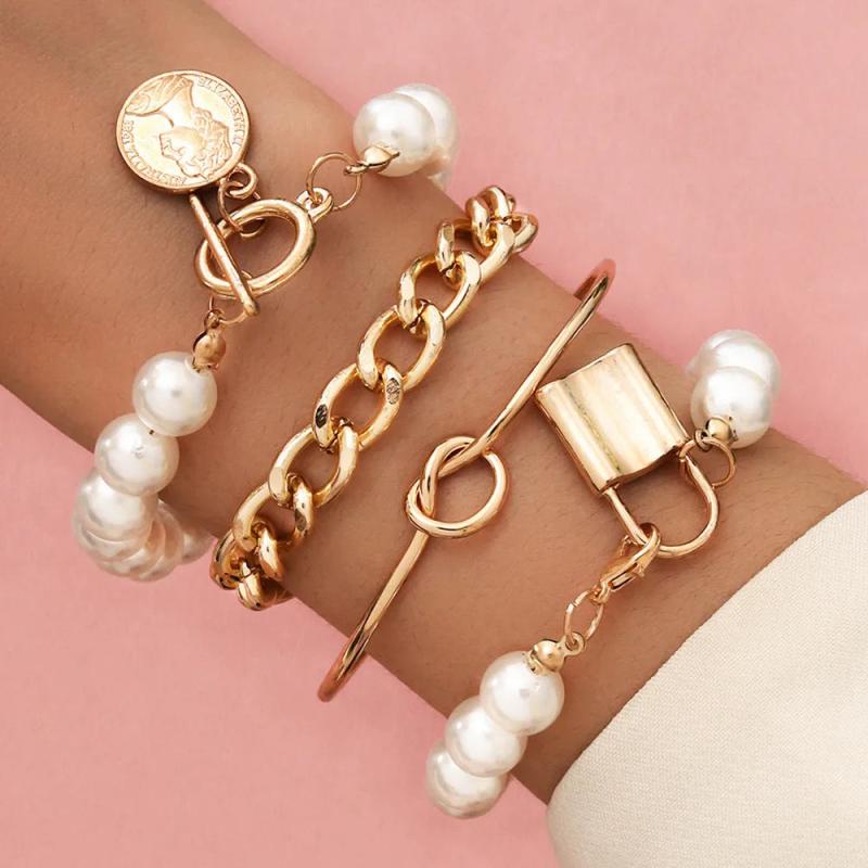 5PCS/Set Box Chain Bracelets Bangles Silver Beads Bracelet Couples Vintage Boho
