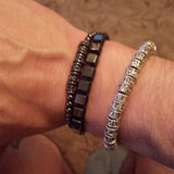 2Pcs Square Hematite Wave Bangle Set for Men Women