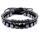 2Pcs Square Hematite Wave Bangle Set for Men Women
