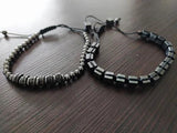 2Pcs Square Hematite Wave Bangle Set for Men Women