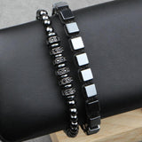 2Pcs Square Hematite Wave Bangle Set for Men Women