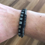 2Pcs Square Hematite Wave Bangle Set for Men Women