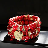 Heart Crystal Beaded Bracelets Set for Women Boho Style Jewelry